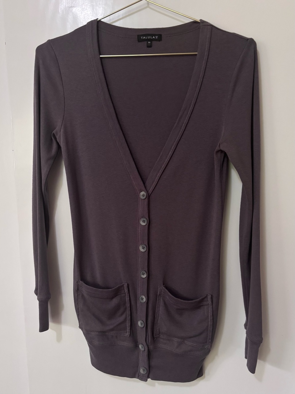Talula| Aritzia| Charcoal Long Sleeve VNeck Button Pockets Cotton Cardigan Sz XS